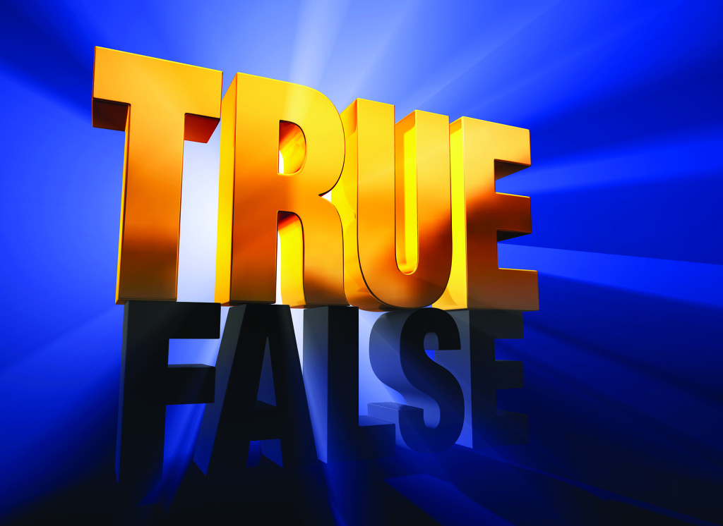 A shiny, gold "TRUE" sits atop a dark gray "FALSE" on a deep blue background brilliantly back lit with light rays shining through both words.