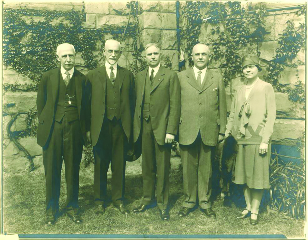   Historical Society Trustees, late 1920s: From left, William M. Stillman, Corliss Fitz Randolph, Asa F. Randolph, Else Fitz Randolph, Ethel L. Titsworth (later Stillman).